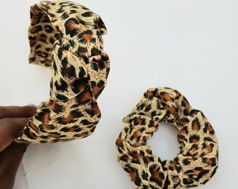Chouchou bandeau Alice noué à imprimé animalier. Bandeaux femme fille guépard. Tenue Safari Jungle. Accessoires cheveux