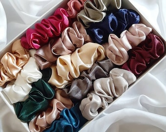 Large Silk Satin Women Scrunchie. Colourful Bridesmaids gift.  Elastic Hair band. Scrunchie Pack. Satin Hair accessories Christmas scrunchie