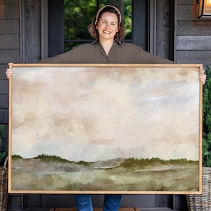 Framed Abstract Landscape Art: Neutral Watercolor Canvas Print | F245