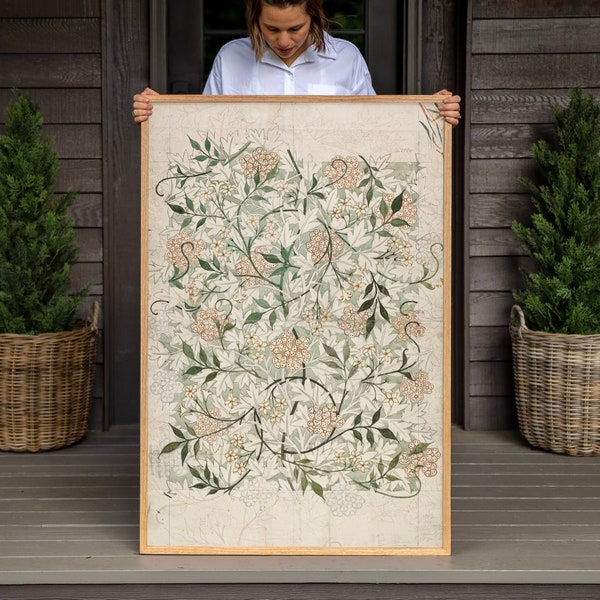 William Morris Botanical Cotton Canvas Art Print: Vertical Textile Wall Decor | F151
