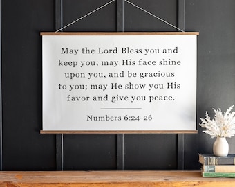 Scripture Sign | May The Lord Bless You And Keep You Sign | Christian Signs | Hanging Canvas | Numbers 6:24-26 | Scripture Signs | 325