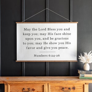 Scripture Sign | May The Lord Bless You And Keep You Sign | Christian Signs | Hanging Canvas | Numbers 6:24-26 | Scripture Signs | 325