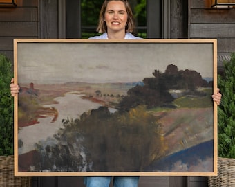 Large Framed Abstract Landscape Art: Vintage Cotton Canvas Print | F561