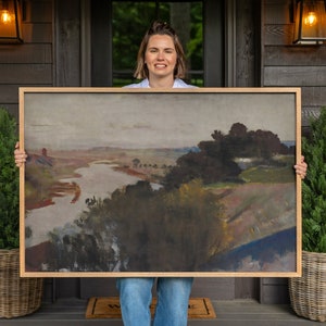 Large Framed Abstract Landscape Art: Vintage Cotton Canvas Print | F561