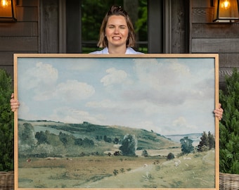 Framed Vintage Landscape Painting: Large Cotton Canvas Wall Art | F159