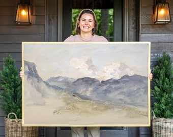 Framed Mountain Canvas Art: Vintage Abstract Watercolor Print | F596
