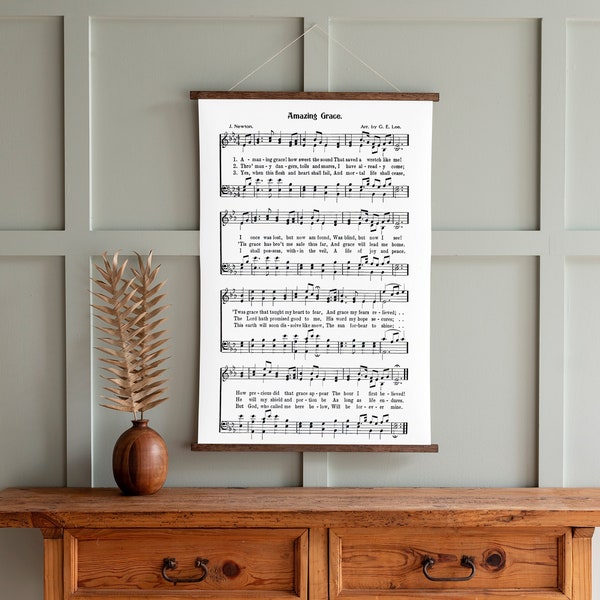 Amazing Grace Sign | Song Lyric Gift | Amazing Grace Sheet Music Sign | Hymn Sign | Sheet Music Sign | Canvas Hanging | Hanging Frames | 289