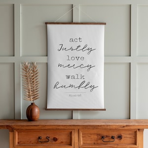 Scripture Sign | Act Justly Love Mercy Walk Humbly | Micah 6:8 | Bible Verse Canvas Hanging | Scripture Sign | Hanging Frames | 336