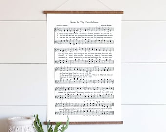 Great is Thy Faithfulness Sign | Christian Sign | Great Is Thy Faithfulness Sheet Music | Living Room Inspirational Sign | Canvas Sign | 276