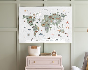 Kids Room World Map Banner: Educational Homeschool Decor | 411