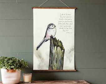 Scripture Signs | Look at The Birds of The Air | Matthew 6 | Watercolor Sign | Hanging Canvas | Bible Verse Signs | Hanging Frames | 268