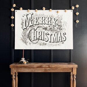 Merry Christmas Banner: Printed Cotton Canvas Holiday Decor | 213