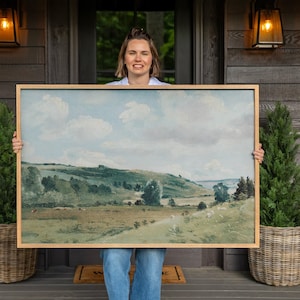 Cuadro de paisaje vintage enmarcado: Lienzo de algodón de gran tamaño para pared / F159
