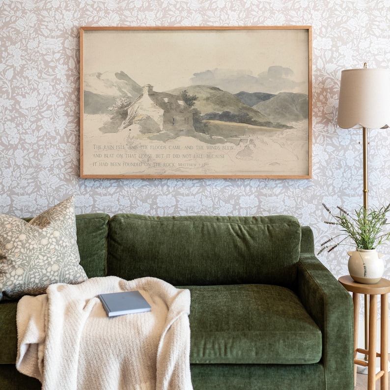 Vintage Scripture Canvas Wall Art: Matthew 7 House Built On The Rock | F201 image 2