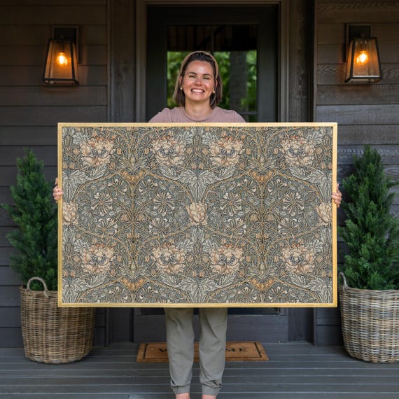 William Morris Framed Canvas Print: Vintage Textile Botanical Art | F609