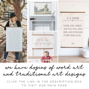 Pu&ograve; includere: Una collezione di stampe d'arte da parete incorniciate che presentano citazioni ispiratrici e opere d'arte. Le stampe includono una citazione di C.S. Lewis, un design arcobaleno con il testo "Per questo bambino abbiamo pregato", e un passo delle Scritture di Pietro 9:1.