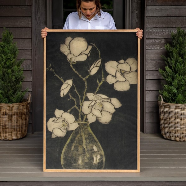 Framed Botanical Canvas Art: Vintage Floral Oil Painting Print | F510