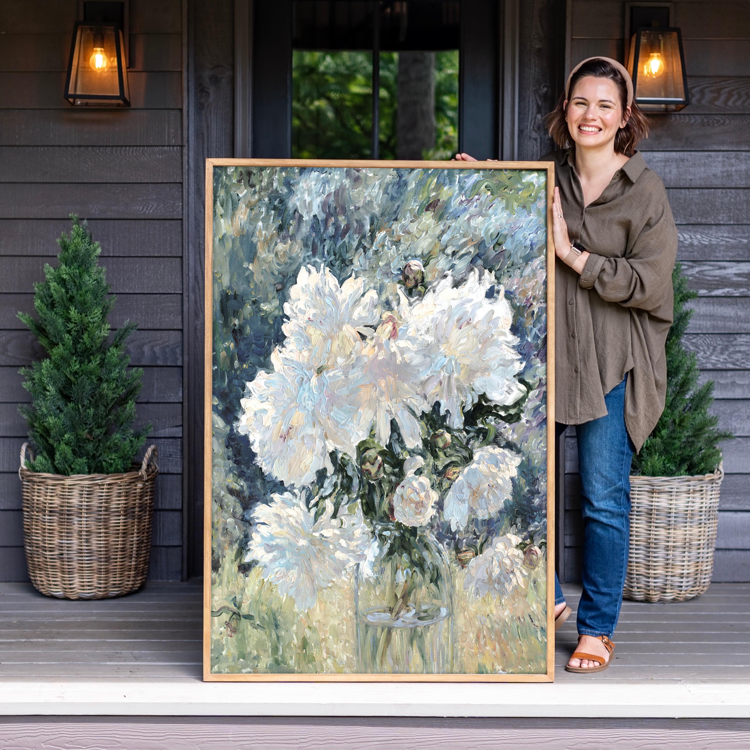 Framed Botanical Wall Art | Vintage Still Life Floral Wall Art | Large Canvas Framed Vertical Living Room Flower Decor | F571