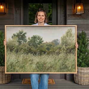 Framed Summer Field Canvas Art: Vintage Oil Painting Print | F563