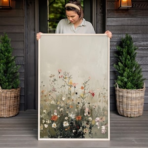 Cottagecore Art Print | Botanical Framed Wall Art | Large Vertical Botanical Textile Wall Art | Vertical Living Room Decor | F667