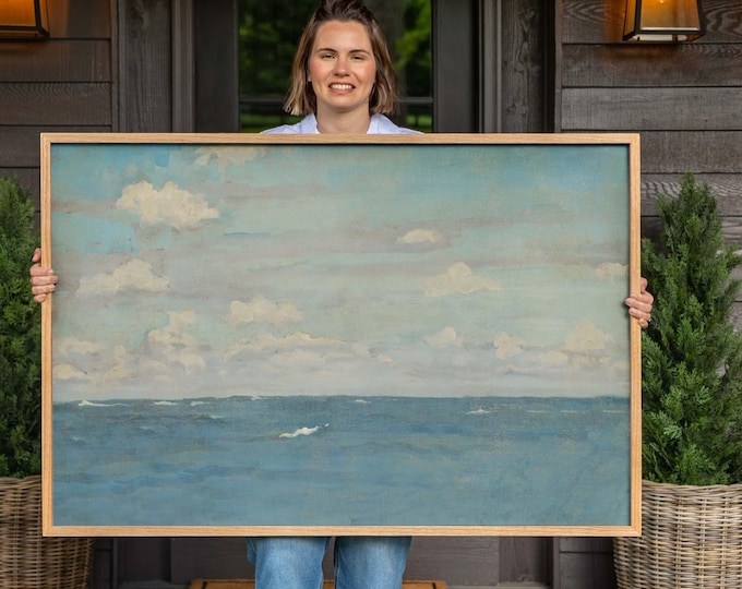 Framed Coastal Canvas Art: Ocean Oil Painting Print | F145