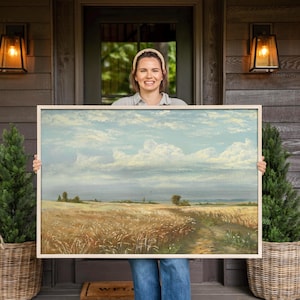 Framed Vintage Landscape Oil Painting Print on Cotton Canvas | F613