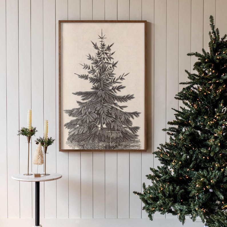 Christmas Tree Wall Art Vintage Christmas Tree Art Large Canvas Framed