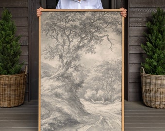 Vintage Tree Art Print: Black and White Cotton Canvas, Framed | F177