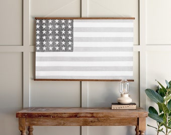 Vintage American Flag Print on Hanging Canvas: July 4th Wall Art | 464