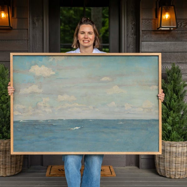 Framed Coastal Canvas Art: Ocean Oil Painting Print | F145