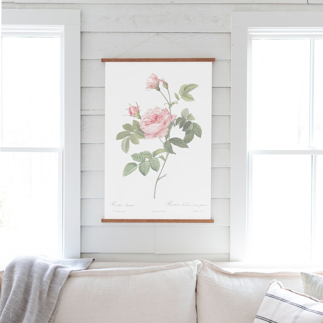 Pink Rose Canvas Wall Art Botanical Decor Hanging Canvas Etsy