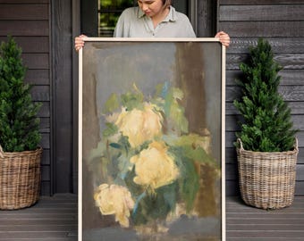 Vintage Floral Still Life Framed Canvas Art: Botanical Print | F616