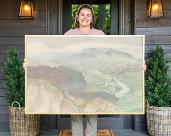 Abstract Mountain Framed Canvas Art: Watercolor Print on Cotton | F595