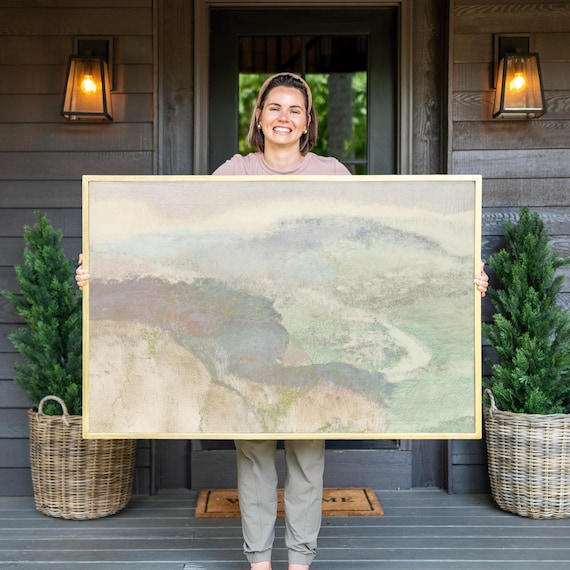 Abstract Mountain Framed Canvas Art: Watercolor Print on Cotton | F595