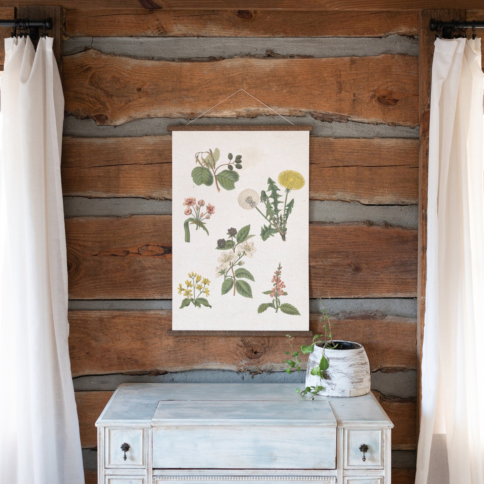 Vintage Botanical Print: Flowers Canvas Hanging, Living Room Sign | 089 ...