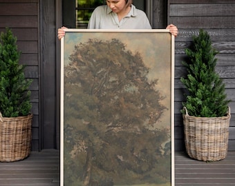 Vintage Tree Wall Art | Large Canvas Framed Vertical Living Room Oil Painting Print | F605