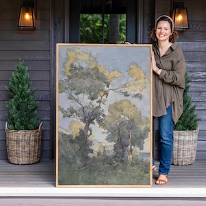 Framed Watercolor Tree Art Print: Vintage Cotton Canvas | F672