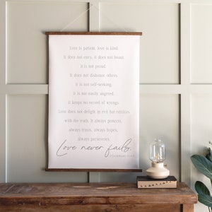 Love Never Fails Sign | 1 Corinthians 13 Sign | Bible Verse Sign | Farmhouse Sign | Hanging Canvas | Hanging Frames | Valentines Day | 081