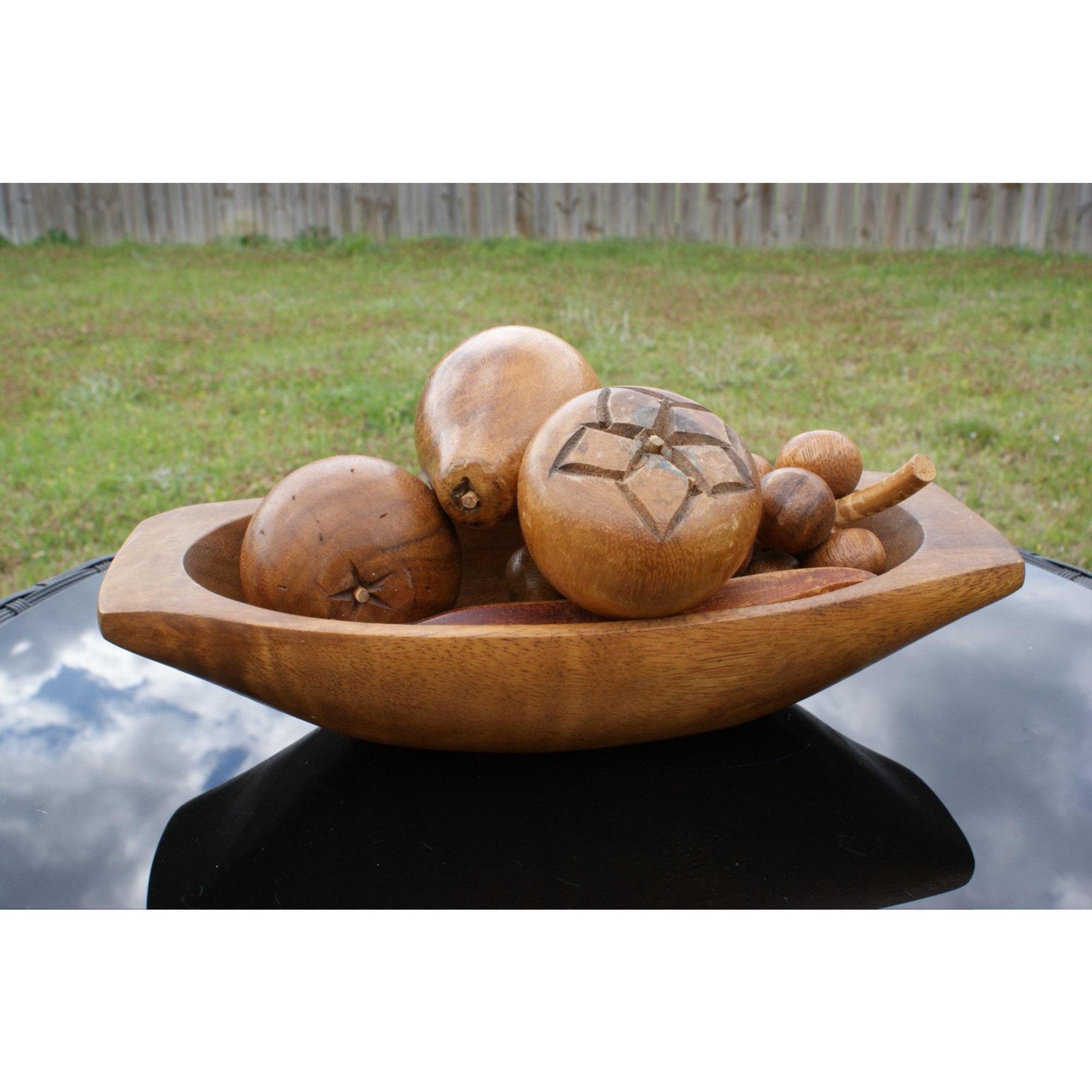 Beautiful Hand Carved Wooden Bowl with Five Wooden Fruit Etsy