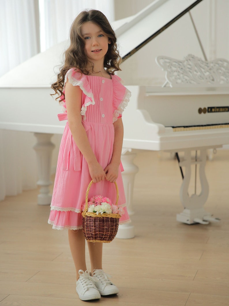 Girl Summer Dress Pastel Pink Organic Cotton Summer Spring Etsy