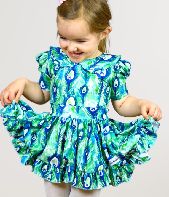 FEATHER TWIRL DRESS for girls, Full Circle Skirt, Super twirly, peaock print DRESS FEATHER TWIRL DRESS for girls, Full Circle Skirt, Super twirly, peaock print DRESS