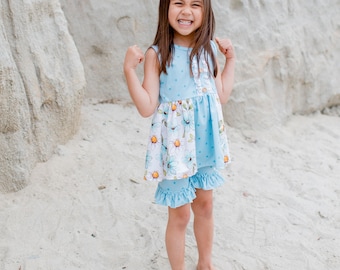 BLUE POLKA FLORAL tunic set for girls