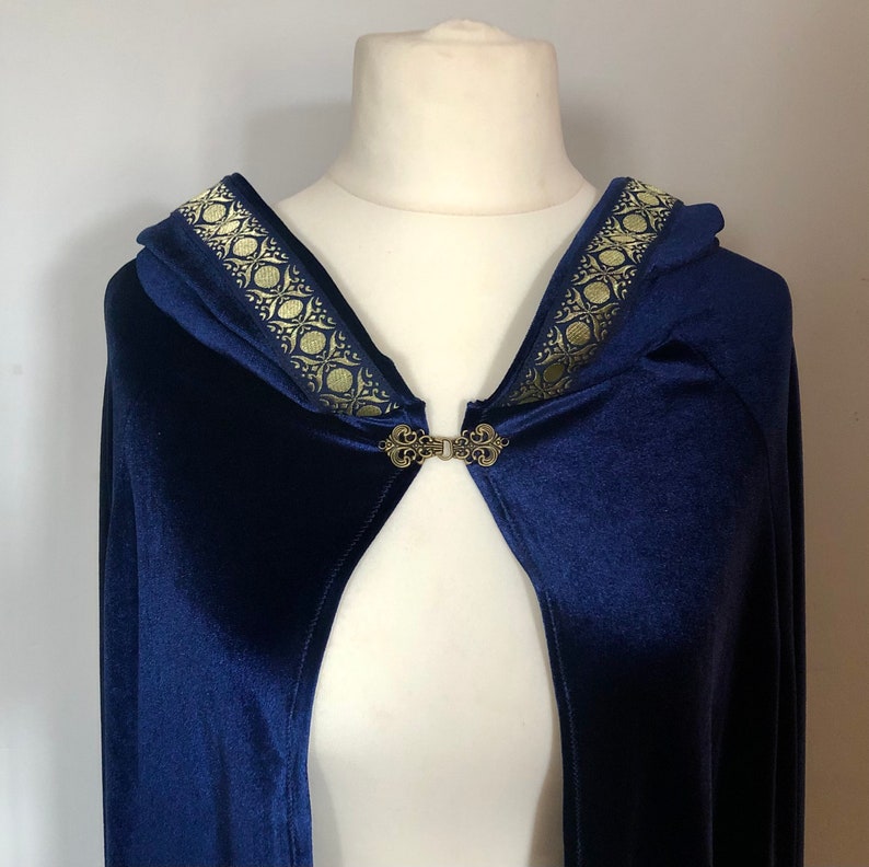 Navy Blue Velvet Wedding Cloak/cape With Hood and Blue /golden Trimming ...