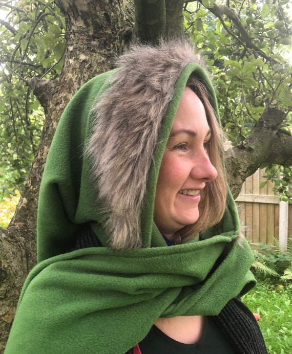 Wool Scarf Fleece Hooded Scarf Forest Green Fleece Hooded Scarf