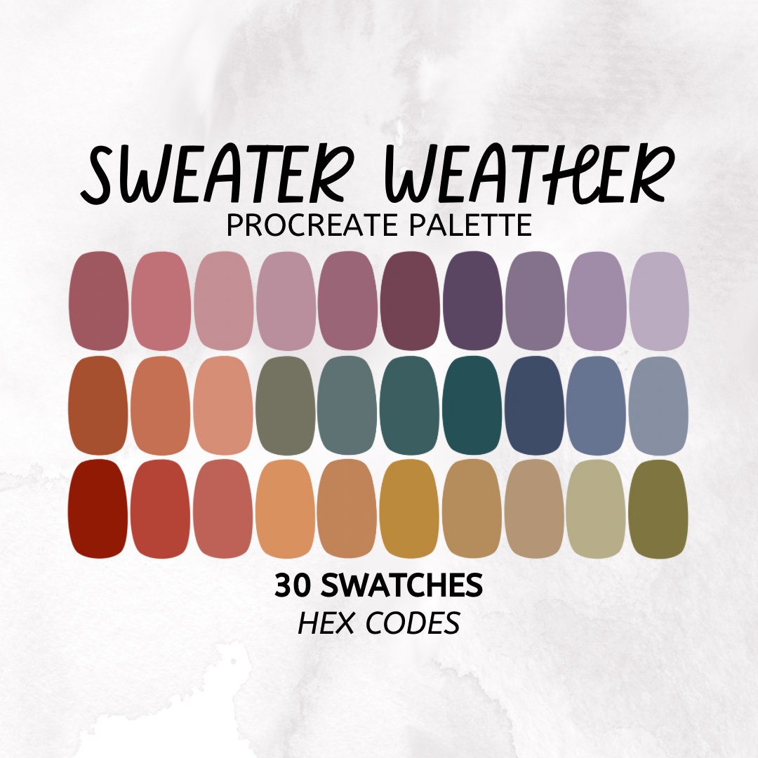 Paleta de colores Procreate Sweater Weather para iPad – 30 muestras acogedoras de otoño