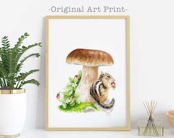 Pilz Malerei - Botanische Illustration - Pilz Kunst - Cottagecore - Boho Kunstdruck - Natur Kunstdruck - Pilz Kunst