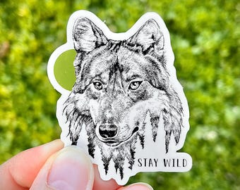 Wolf Aufkleber - Stay Wild - Goldfolie Aufkleber - Wolf Kunst - Tier Aufkleber - Wildlife Aufkleber - Original Kunst Aufkleber