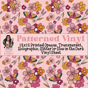 12x12 Blush Floral Moth Patterned Vinyl Sheet, Permanent Adhesive Vinyl Eco Solvent Print, Tumbler Craft Vinyl, Floral Moth Vinyl Sheet