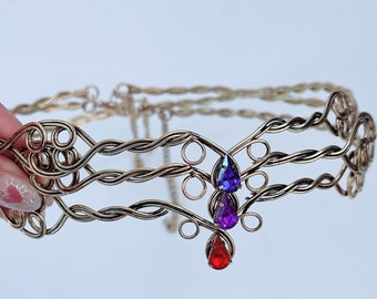 Tiara con forma de aro para la frente con piedras preciosas brillantes para mujer, estilo retro, color bronce, estilo bohemio, metálico