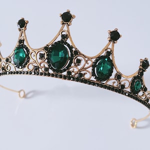 Frauen wunderschöne Bronze Metall Smaragdgrün Schwarz Kristall Metallic Halloween Hexe Königin Abschlussball-Party Tiara Krone